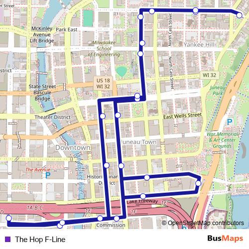 The Hop F-Line bus Line Map