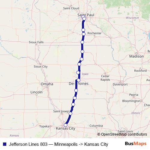 Jefferson Lines 803 bus Line Map