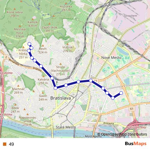 49 trolleybus Line Map