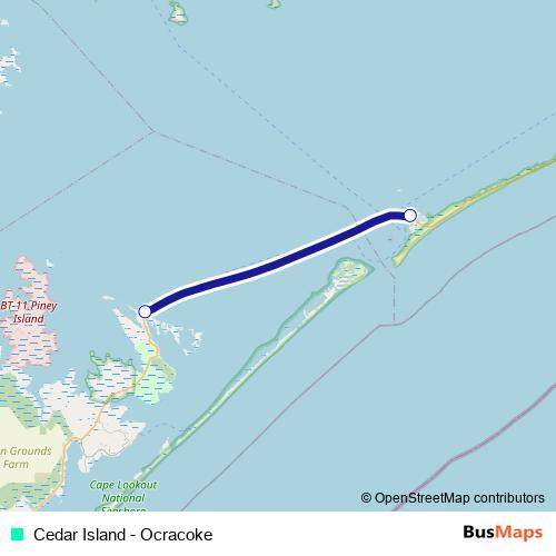 Cedar Island - Ocracoke ferry Line Map