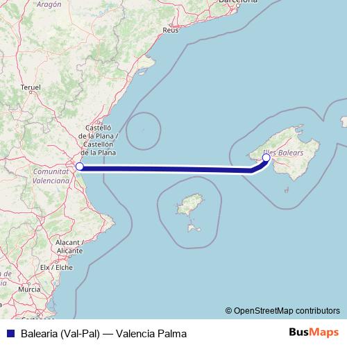 Balearia (Val-Pal) ferry Line Map