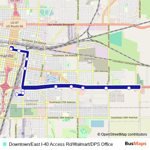 Downtown/East I-40 Access Rd/Walmart/DPS Office bus Line Map