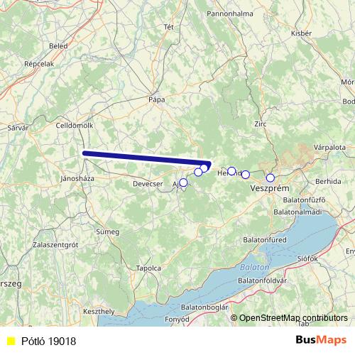 Pótló 19018 bus Line Map