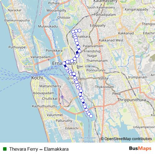 Thevara Ferry ↔ Elamakkara bus Line Map