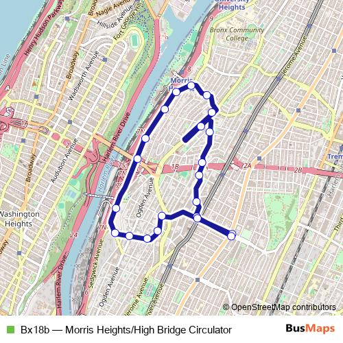 Bx18b bus Line Map