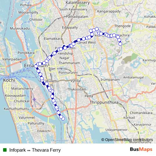 Infopark ↔ Thevara Ferry bus Line Map