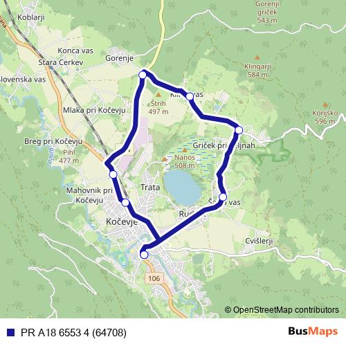 PR A18 6553 4 (64708) bus Line Map