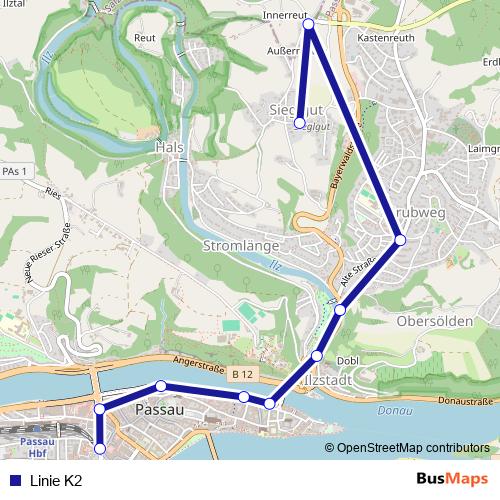 Linie K2 bus Line Map
