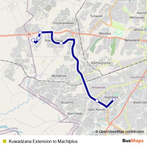 Kuwadzana Extension to Machipisa bus Line Map
