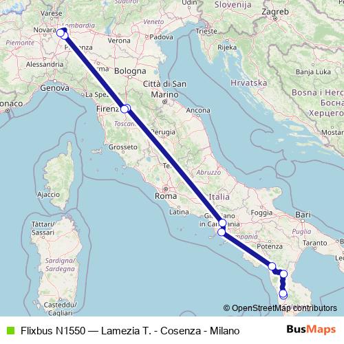 Flixbus N1550 bus Line Map