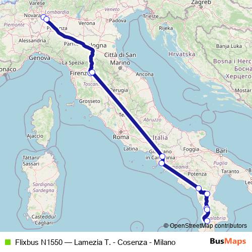 Flixbus N1550 bus Line Map