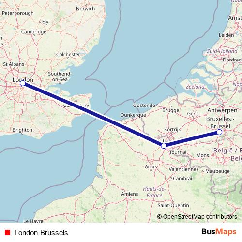 London-Brussels rail Line Map