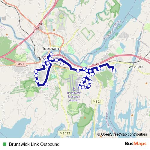 Brunswick Link Outbound bus Line Map