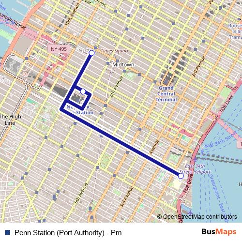 Penn Station (Port Authority) - Pm bus Line Map