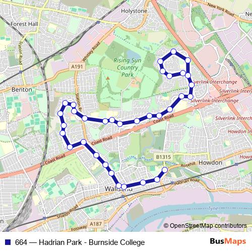 664 bus Line Map