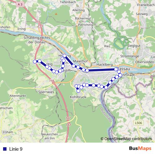 Linie 9 bus Line Map