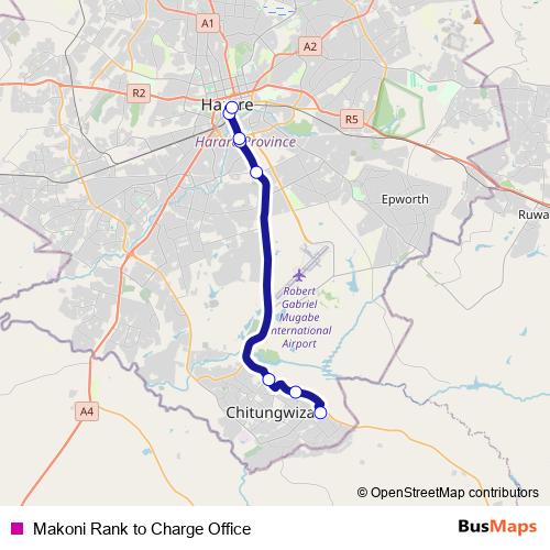 Makoni Rank to Charge Office bus Line Map