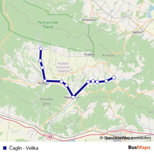 Čaglin - Velika rail Line Map