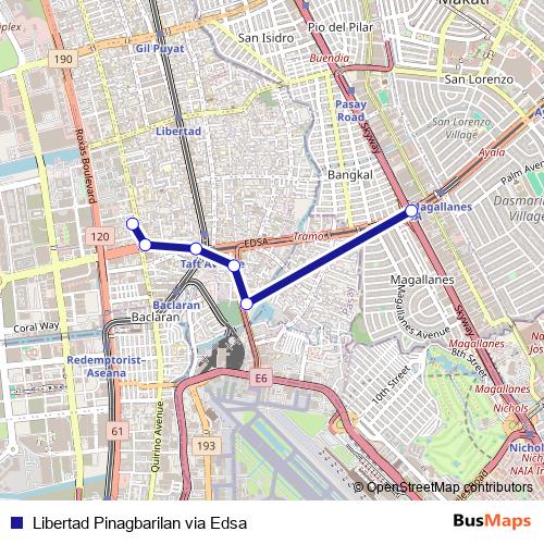 Libertad Pinagbarilan via Edsa bus Line Map