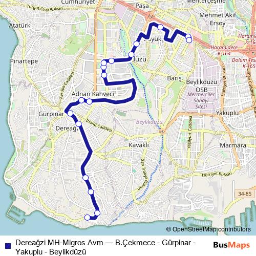 Dereağzi MH-Migros Avm bus Line Map