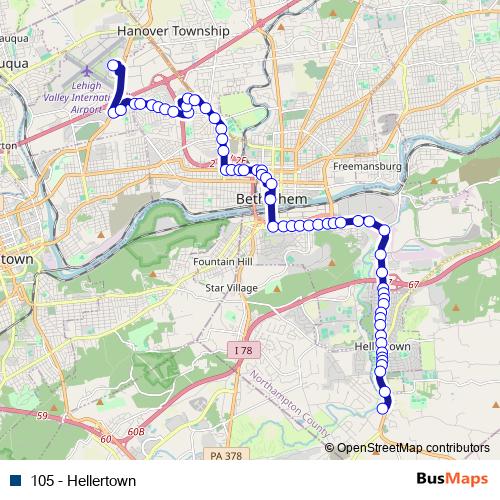 105 - Hellertown bus Line Map