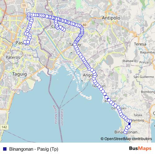 Binangonan - Pasig (Tp) bus Line Map