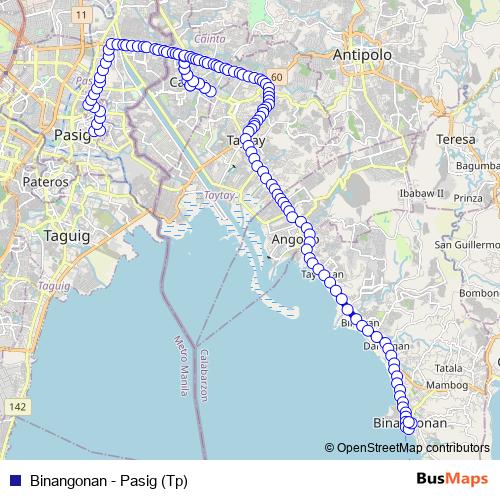 Binangonan - Pasig (Tp) bus Line Map