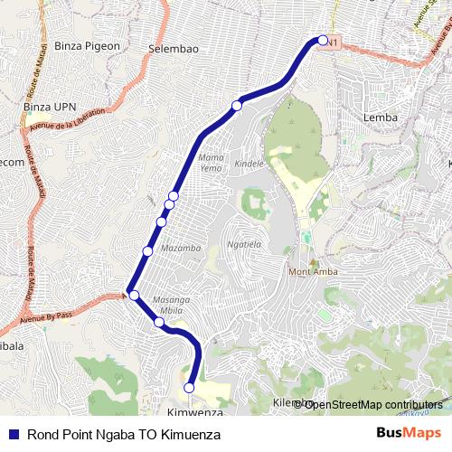 Rond Point Ngaba TO Kimuenza bus Line Map