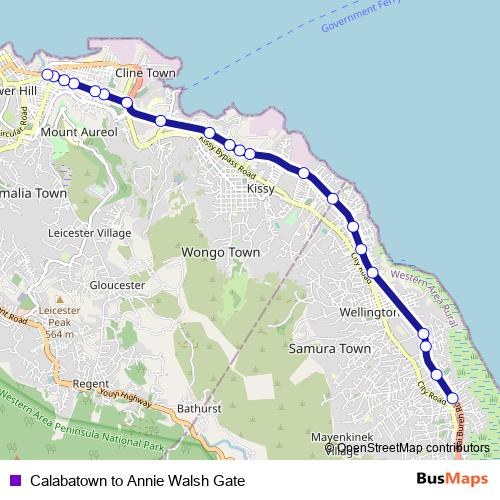 Calabatown to Annie Walsh Gate bus Line Map
