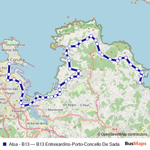 Alsa - B13 bus Line Map