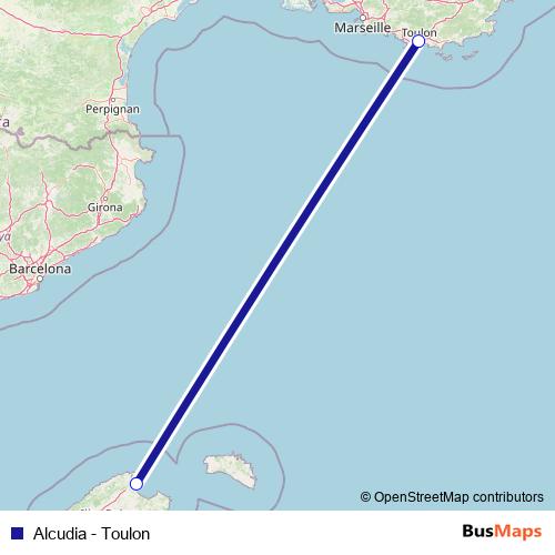 Alcudia - Toulon ferry Line Map