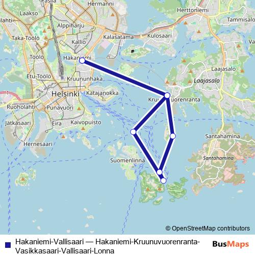 Hakaniemi-Vallisaari ferry Line Map