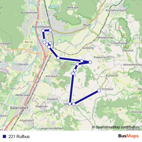 221 Rufbus bus Line Map