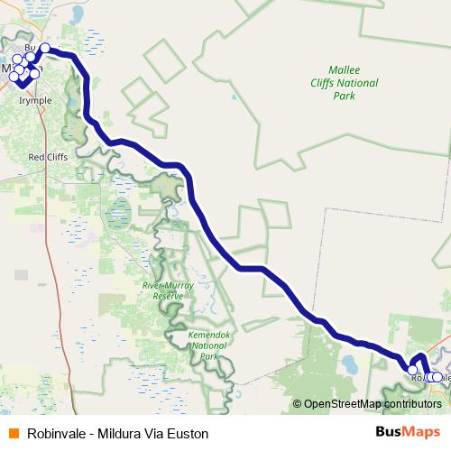 Robinvale - Mildura Via Euston bus Line Map