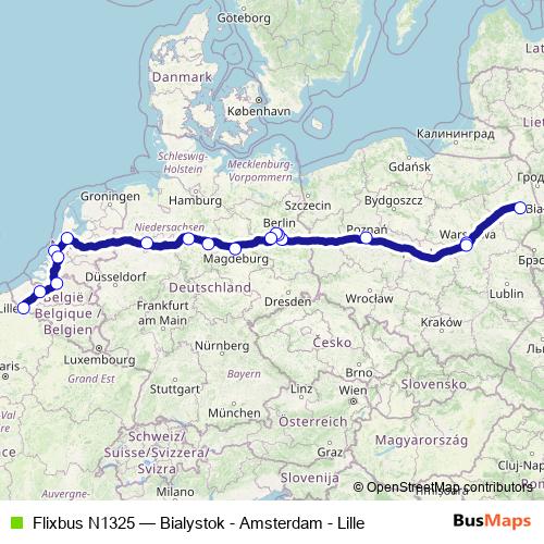 Flixbus N1325 bus Line Map