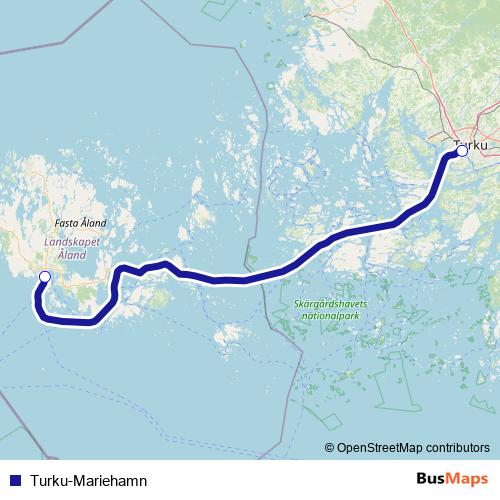 Turku-Mariehamn ferry Line Map