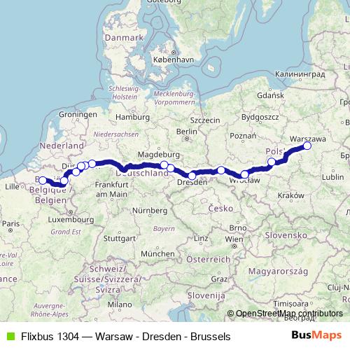 Flixbus 1304 bus Line Map