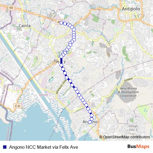 Angono NCC Market via Felix Ave bus Line Map