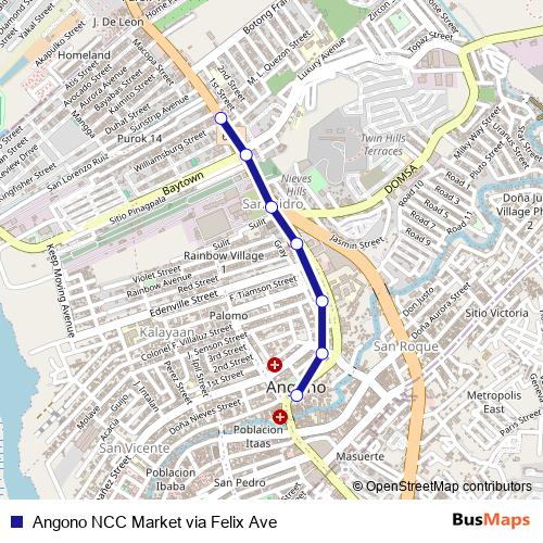 Angono NCC Market via Felix Ave bus Line Map