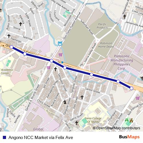Angono NCC Market via Felix Ave bus Line Map