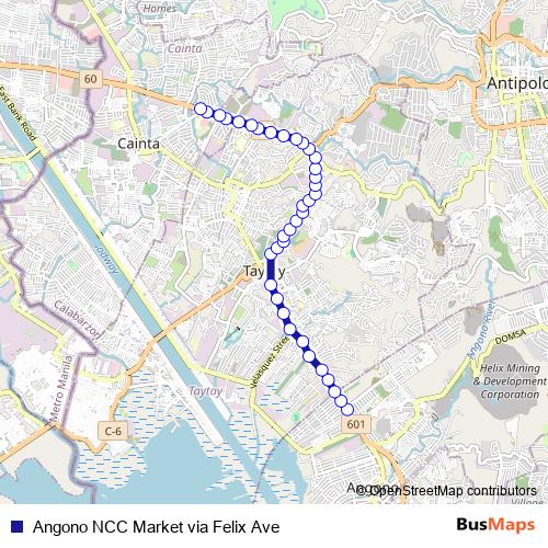 Angono NCC Market via Felix Ave bus Line Map