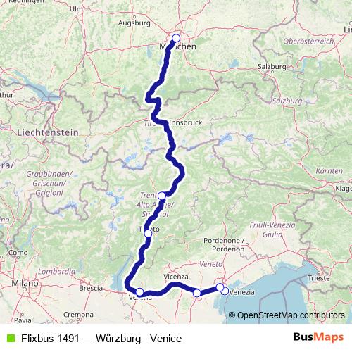 Flixbus 1491 bus Line Map