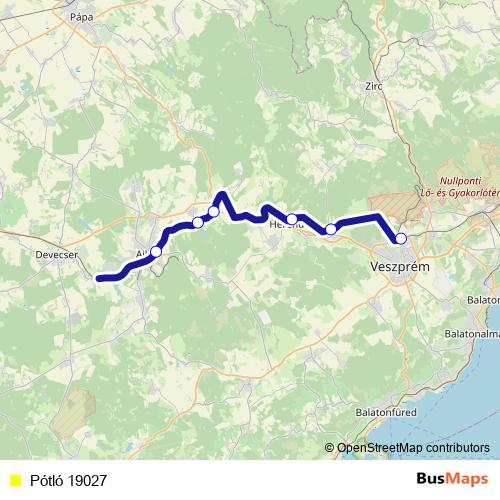 Pótló 19027 bus Line Map