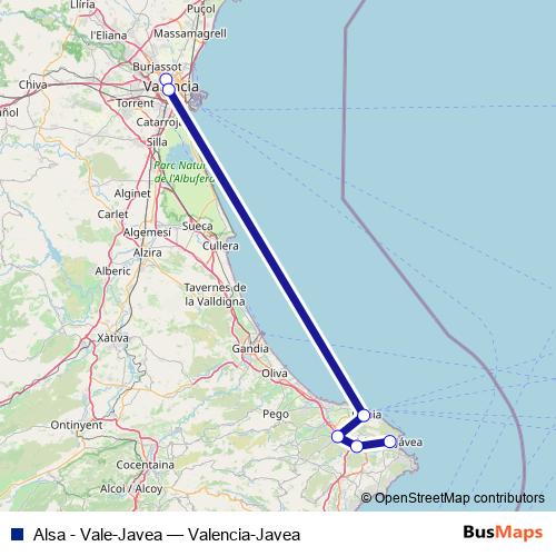 Alsa - Vale-Javea bus Line Map