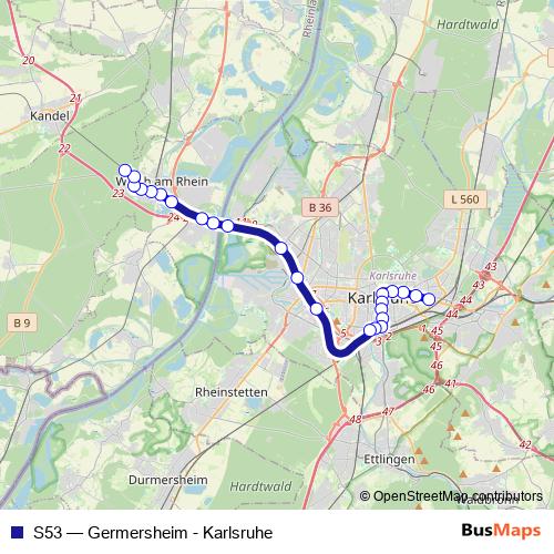 S53 tram Line Map