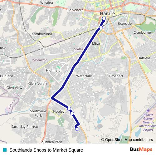 Southlands Shops to Market Square bus Line Map