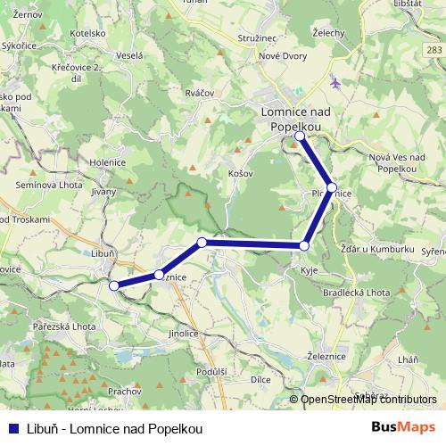 Libuň - Lomnice nad Popelkou rail Line Map