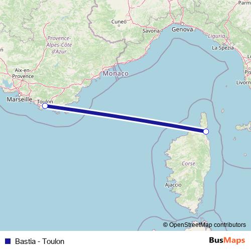 Bastia - Toulon ferry Line Map
