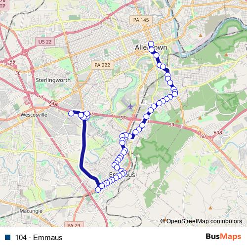 104 - Emmaus bus Line Map