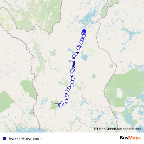 Ivalo - Rovaniemi bus Line Map